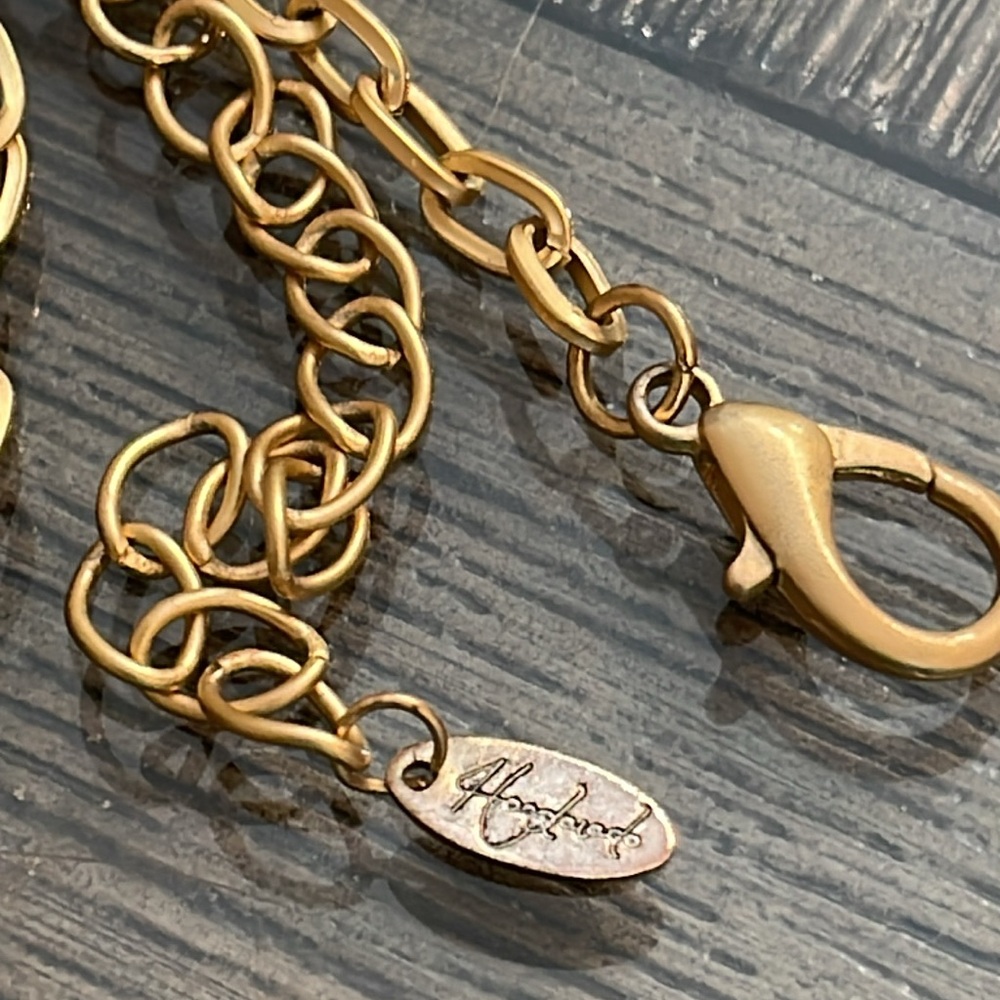 Matte Gold-tone Chain Grey Beads and Large Medallion - Picture 7 of 16